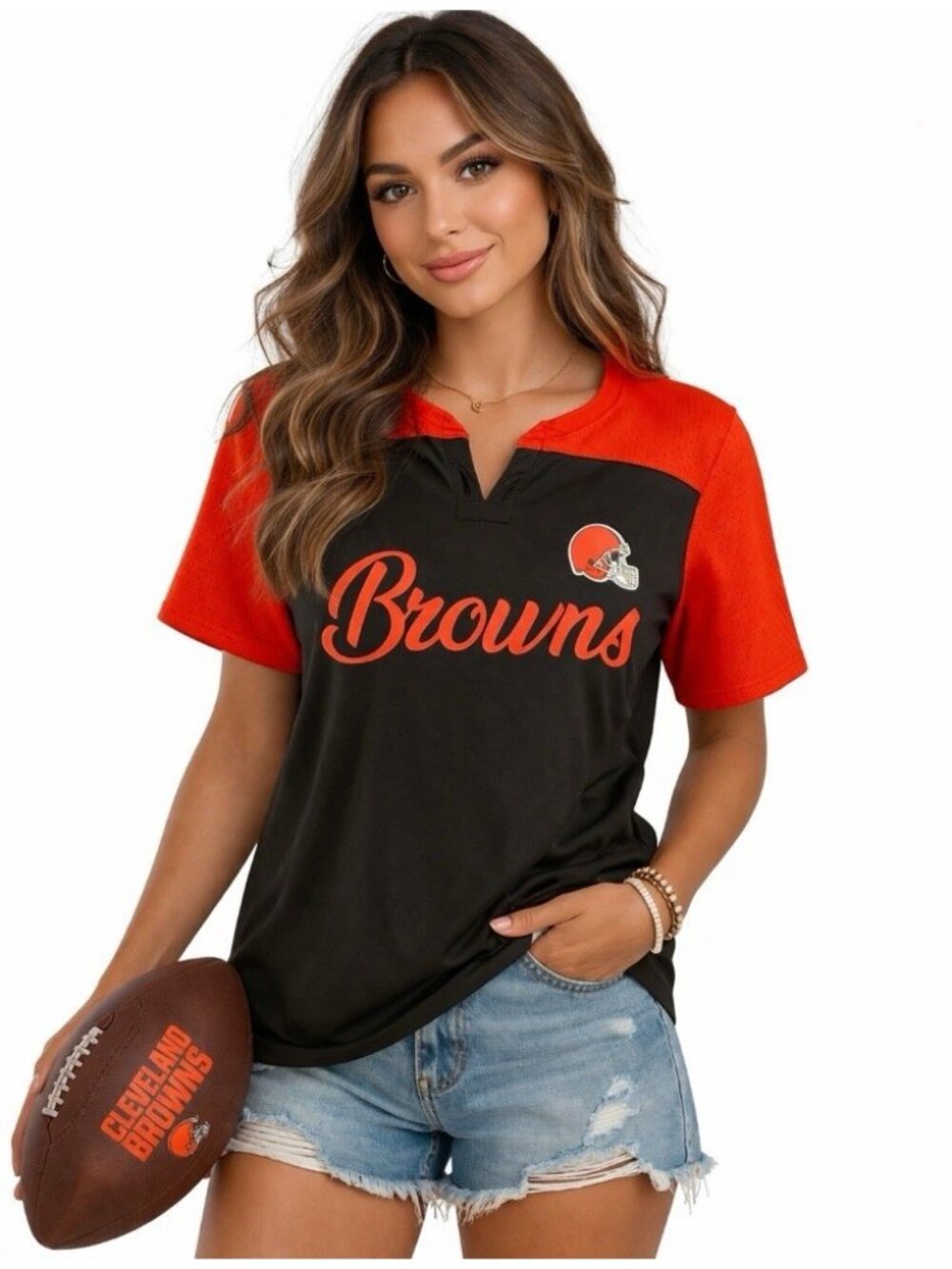 Cleveland Browns CSA  Womens  Notch neck T Shirt  Short Sleeves Size S NWT